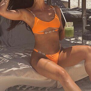 BAHIMI PEARL GOLD CHAIN ORANGE MYKONOS BIKINI SET - SMALL / MEDIUM